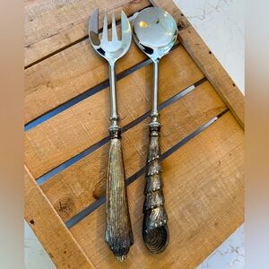 Pottery Barn India Silver Seashell Salad Servers Oversized 14"